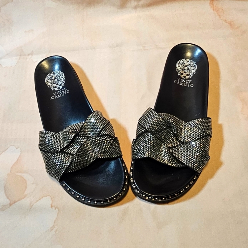 Vince Camuto Women's Black and Silver Slide Sandals